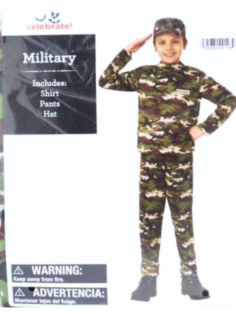 NEW!! Kids Military Camo Costume - Green Camo Shirt, Pants & Hat - size 8